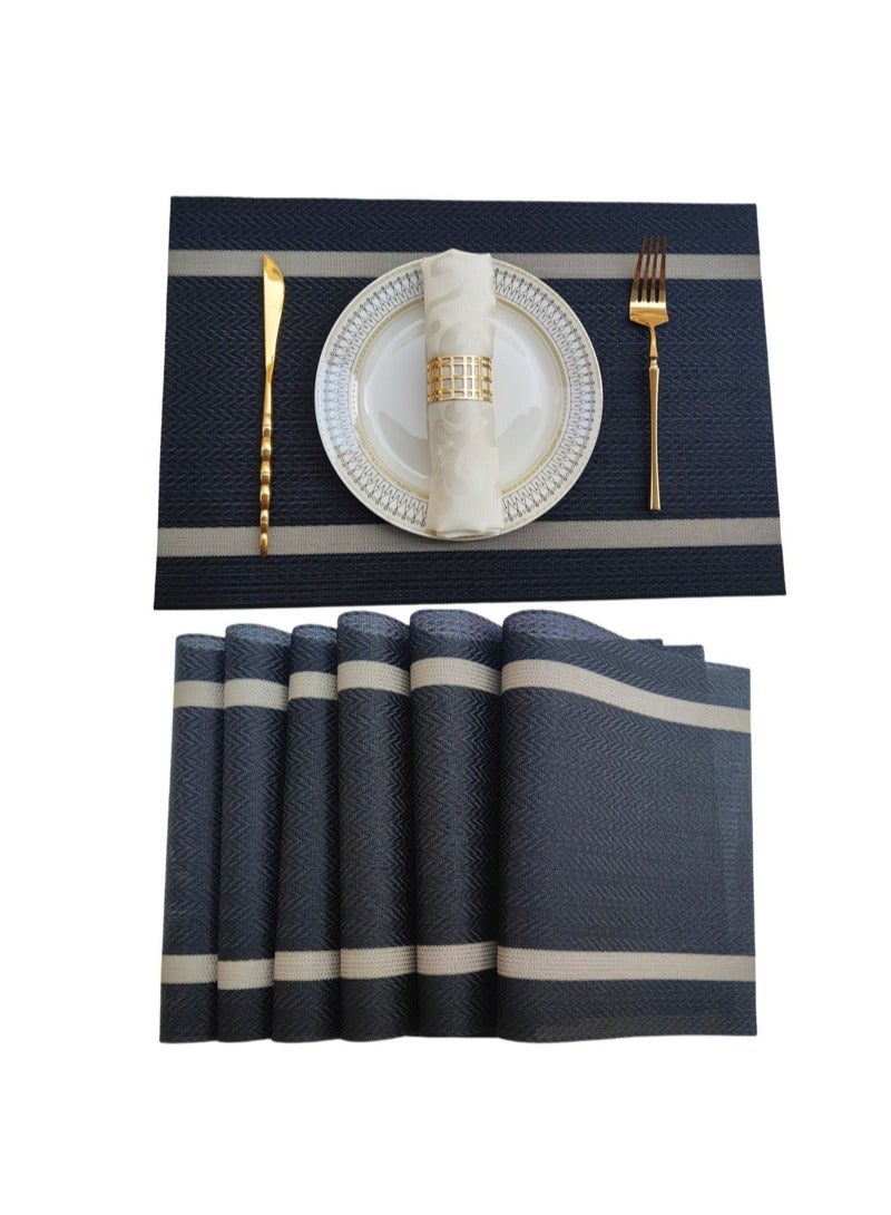 AVHUGOO 6-Piece Double Border Placemat Set Black 45 x 30cm - Image 1