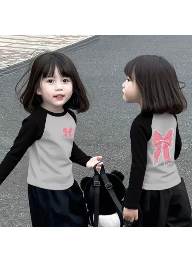 Girls Spring And Autum Pure Cotton Long-sleeved T-shirt New Medium And Large Children's Round Neck Color Matching Sweet And Cute Bottoming Shirt - Image 2