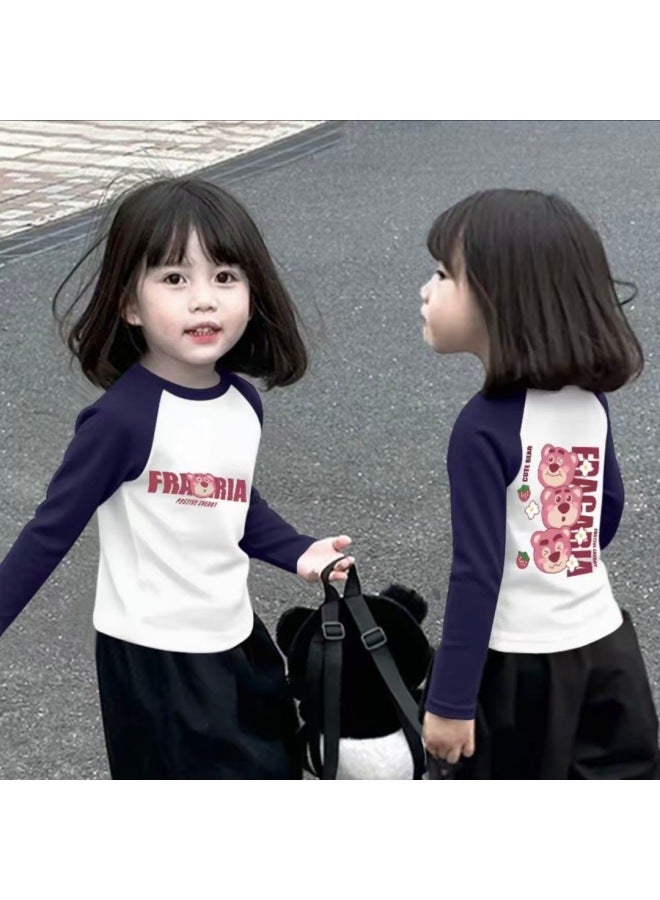 Girls Spring And Autum Pure Cotton Long-sleeved T-shirt New Medium And Large Children's Round Neck Color Matching Sweet And Cute Bottoming Shirt - Image 4