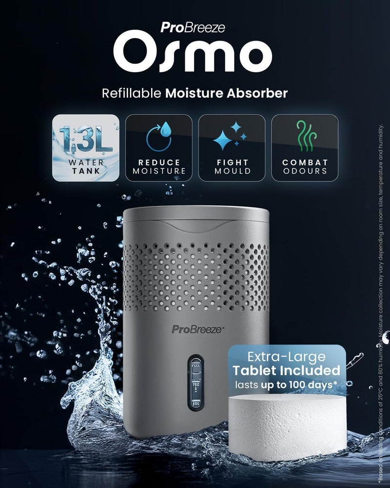 Pro Breeze Osmo® Dehumidifier, Silent & Refillable Moisture Absorber for Damp & Condensation at Home, Bedroom, Wardrobe, Car, Mould Remover with 1 Tablet, No Power Required- Proudly designed in the UK - Image 2