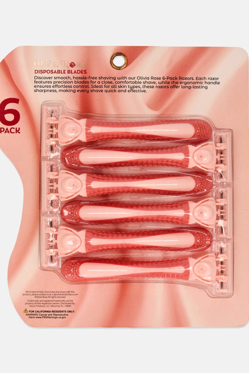 Olivia Rose 6 Pieces Disposable Blades Body Razors, Peach - Image 2