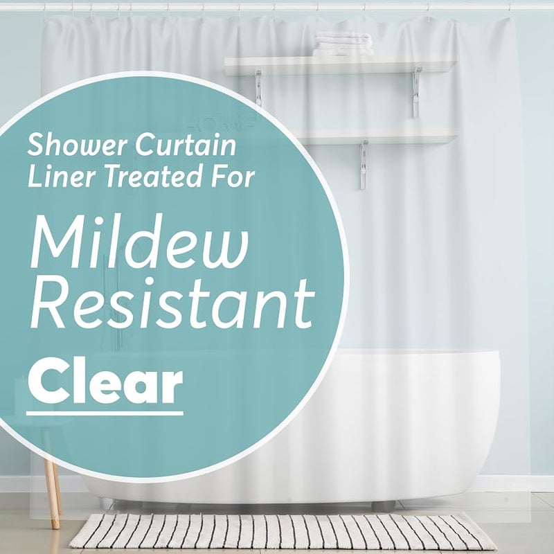 BIG FOOT Shower Curtain Liner - 72 x 72 Heavy Duty PEVA Shower Liner with Rustproof Metal Grommet and 3 Magnetic Weights - Non-Toxic, Odour Free and Compatible with Standard Showers, Clear - Image 1