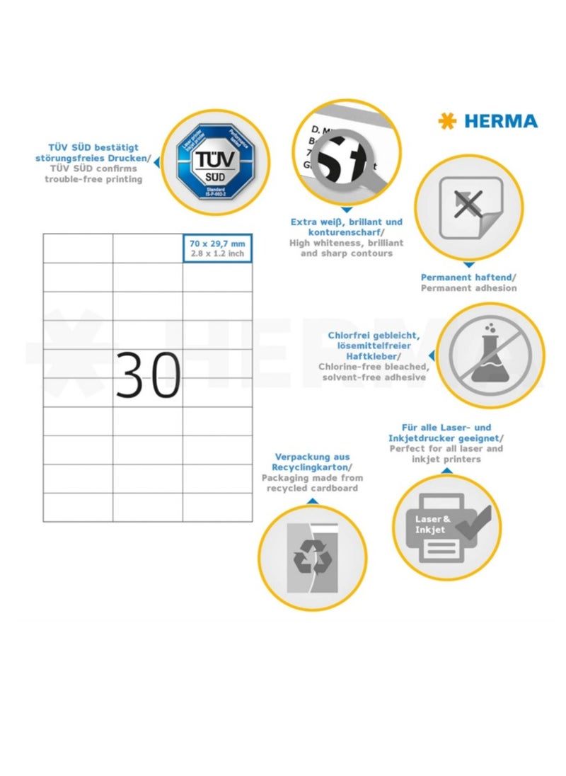 Herma Herma Multipurpose Self-Adhesive Labels, 30 Labels Per Sheet A4, 3000 Labels for Laser and Inkjet Printers, Small Size, 70 x 29.7mm  - Image 5