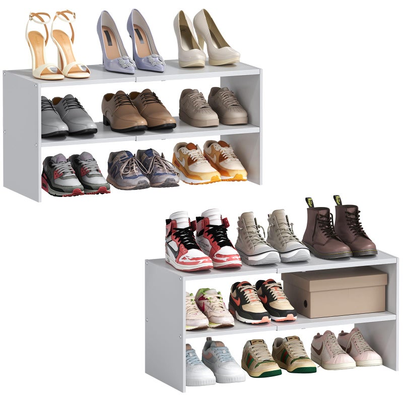Hencawima 2 Pack Expandable White Shoe Rack Organizer for Closet, 2-Tier Stackable Shoe Storage Shelf, Small Iron Wood Combination Shoe Shelves for Closets,Entryway,Front Door, Narrow Space,Hallway,15-24 Pairs - Image 1