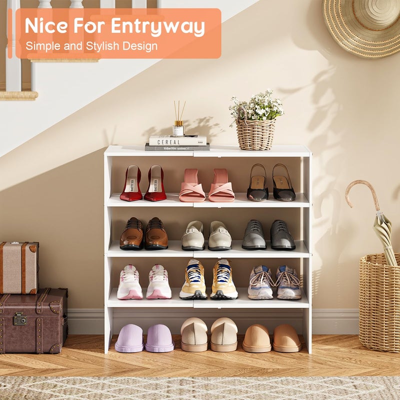 Hencawima 2 Pack Expandable White Shoe Rack Organizer for Closet, 2-Tier Stackable Shoe Storage Shelf, Small Iron Wood Combination Shoe Shelves for Closets,Entryway,Front Door, Narrow Space,Hallway,15-24 Pairs - Image 5