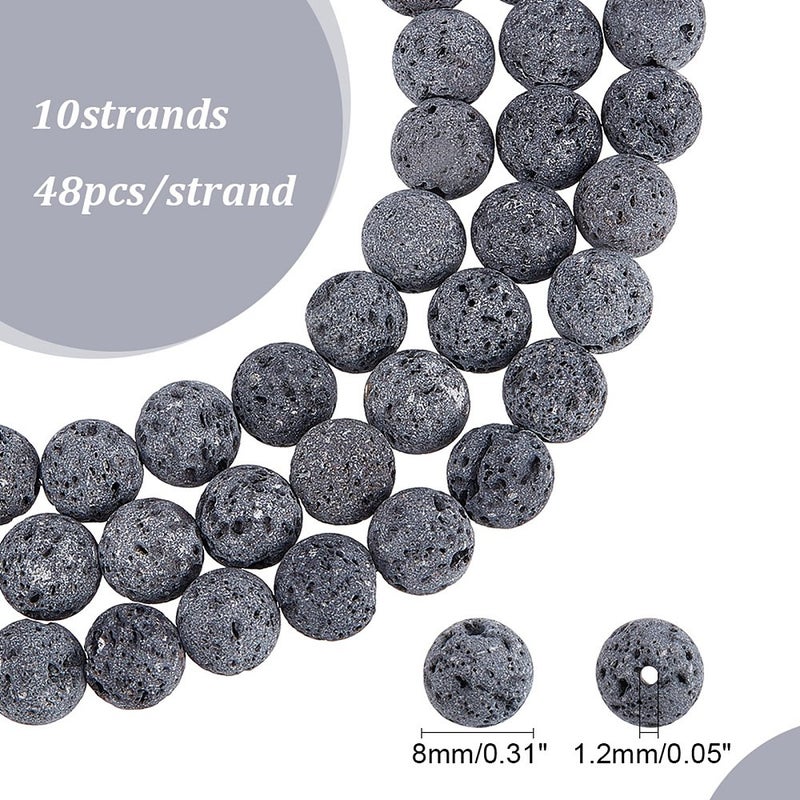 10 خيوط من الخرز غير المشمع، دائرية، قطر الفتحة 8 مم، قطر الفتحة 1.2 مم، حوالي 48 خرزة/خيط، طول الخيط 15.5 بوصة - Image 2