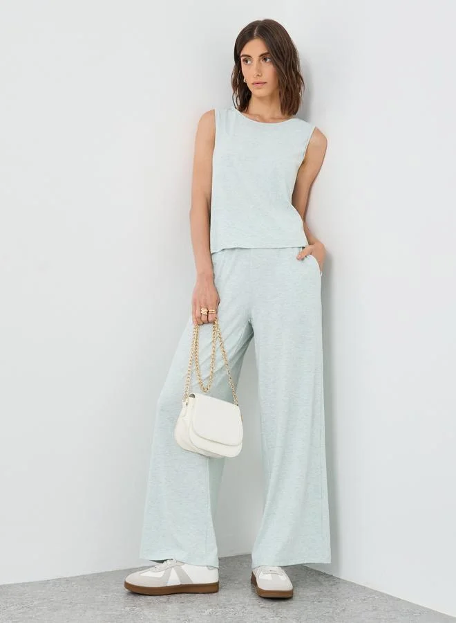 Take Two Take Two Melange Sleeveless Top and Wide Leg Pants Co-Ords