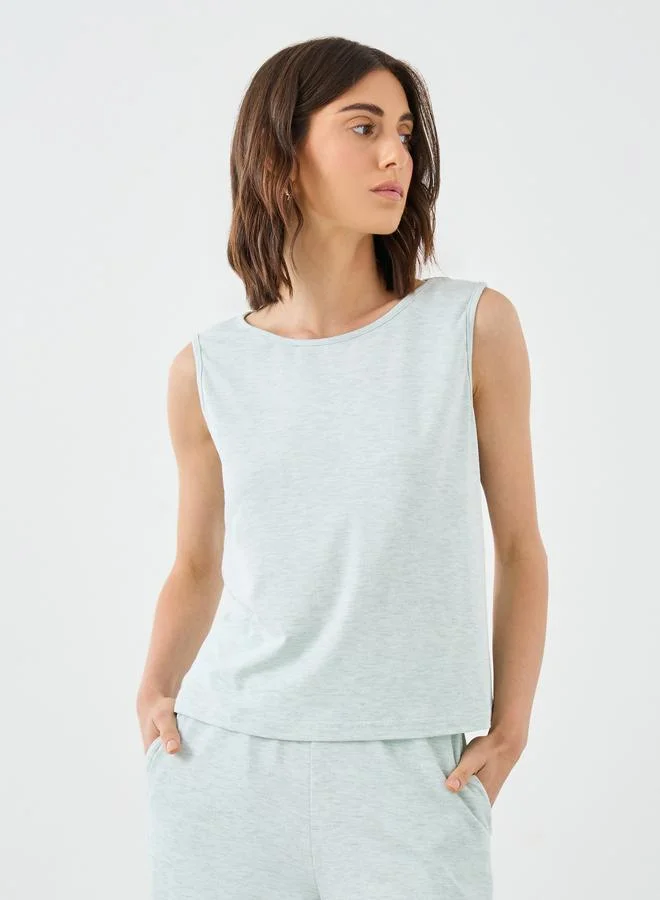 Take Two Take Two Melange Sleeveless Top and Wide Leg Pants Co-Ords