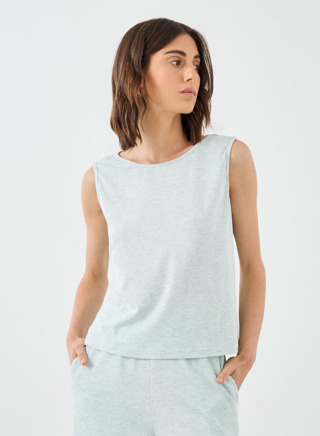 تايك تو طقم بلوزة بلا أكمام بنسيج الميلانج وبنطلون واسع الأرجل - Image 2