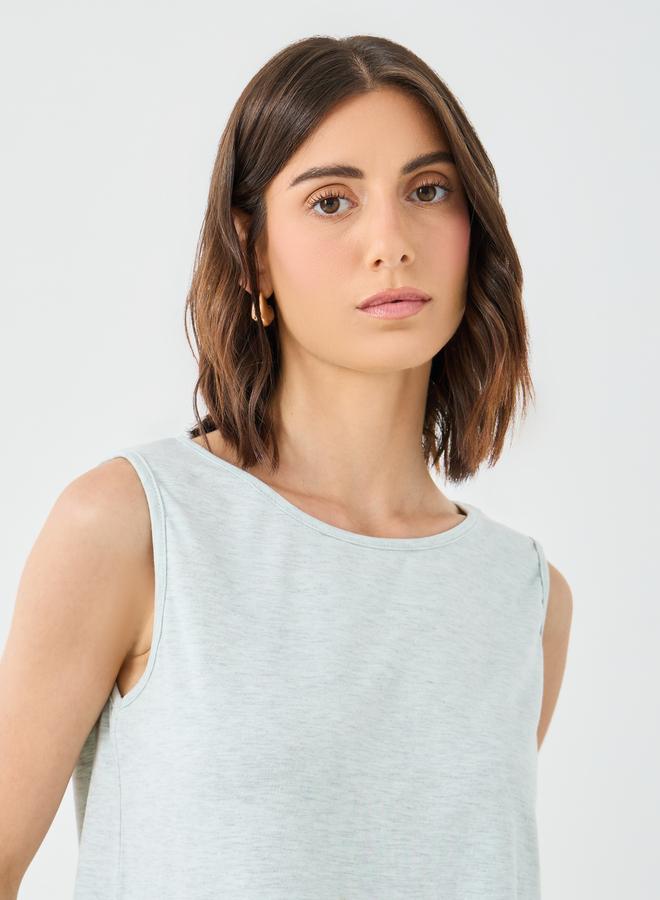 تايك تو طقم بلوزة بلا أكمام بنسيج الميلانج وبنطلون واسع الأرجل - Image 3