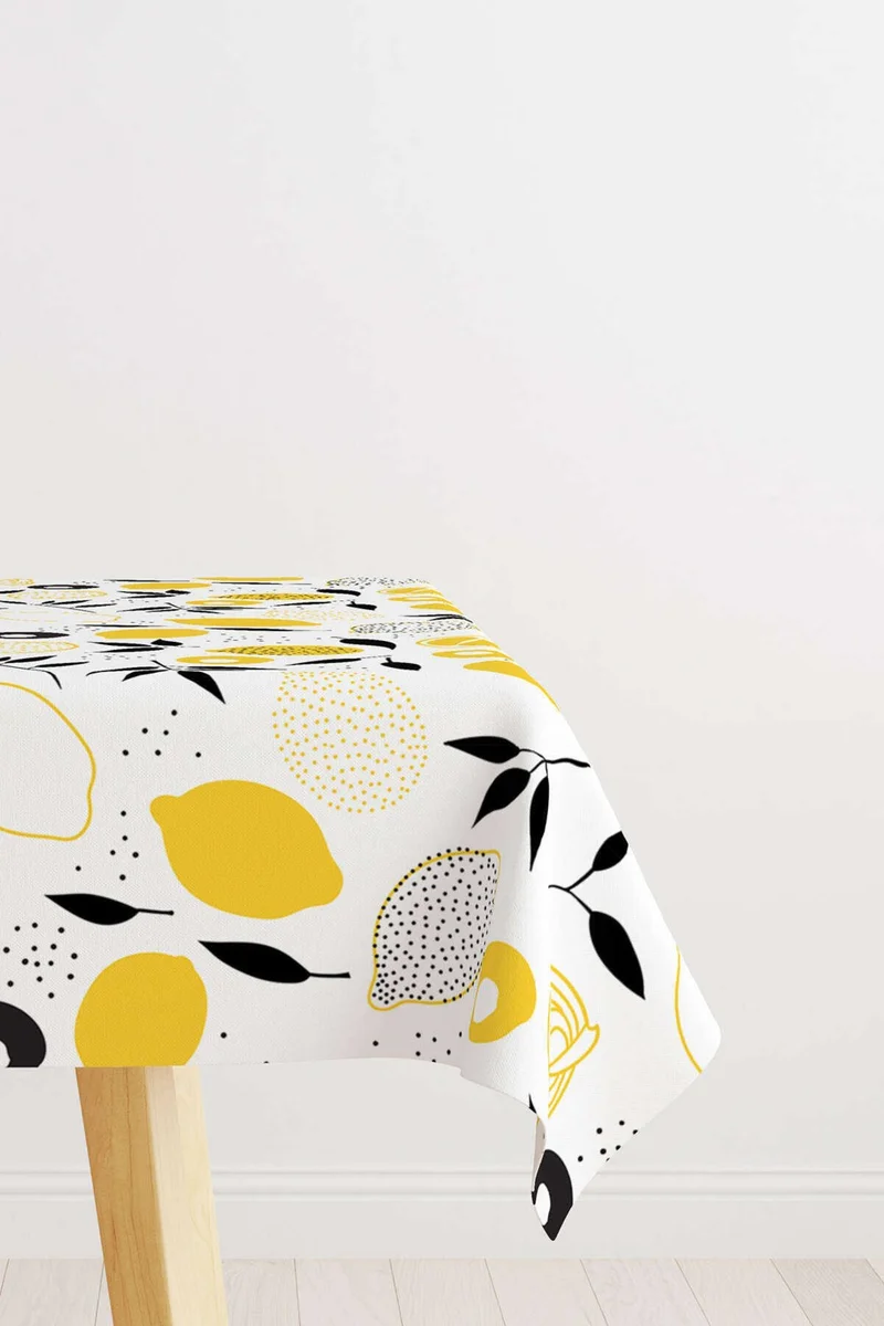 كانغو هوم White Yellow Lemon Patterned Digital Printed Tablecloth OYTYK925-MS