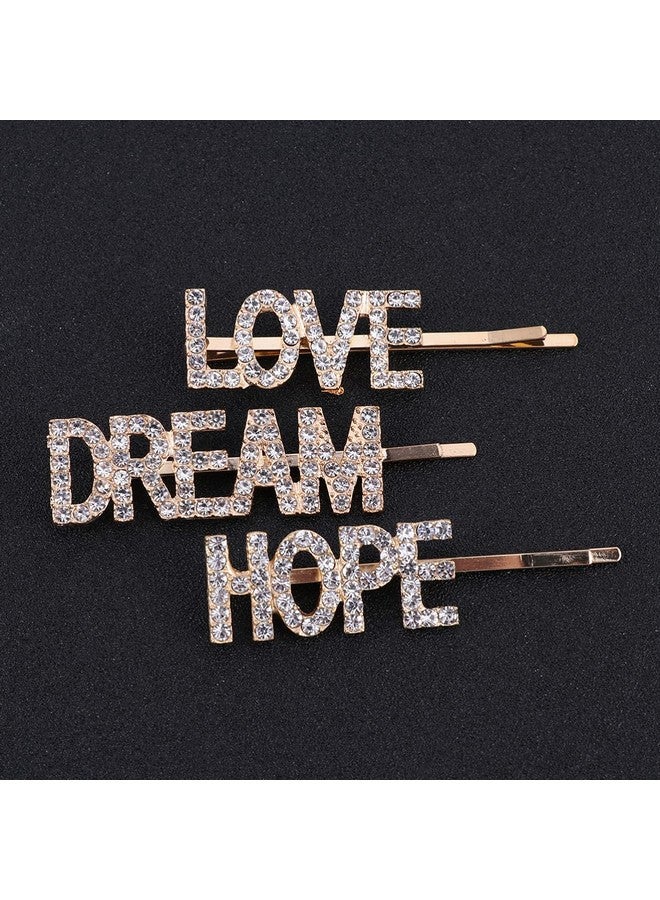 Lurrose Rhinestones Letter Hair Clips, 3pcs Crystal Letters Bobby Pins Glitter Wedding Hair Barrettes for Women Girls - Image 2