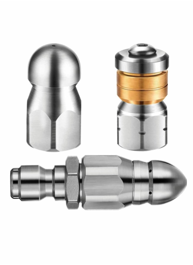Excefore Sewer Jetter Nozzles Kit, Rotating Button Nose Jetting Nozzle Stainless Steel Fixed Jetting Nozzle Replacement Kit with Different Model for 1/4 Inch Pressure Washer Accessories up to 5000 PSI  - Image 1