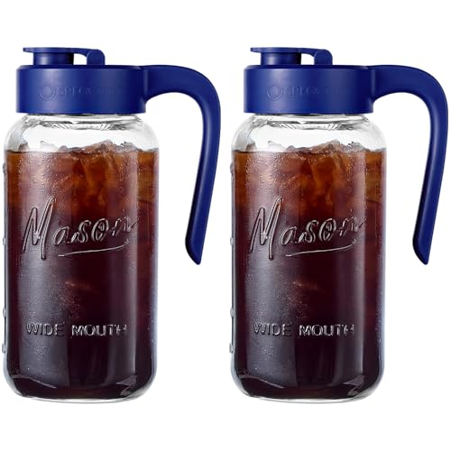 Spreccio Mason Jar Pitcher - Airtight & Leakproof Glass Pitcher with Lid[set of 2], Perfect for Breastmilk, Cold Brew, and Sun Tea, 2 Quart (64 oz) Mason Jar with Pour Spout Lid - Image 1