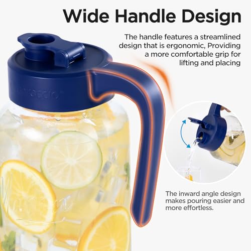 Spreccio Mason Jar Pitcher - Airtight & Leakproof Glass Pitcher with Lid[set of 2], Perfect for Breastmilk, Cold Brew, and Sun Tea, 2 Quart (64 oz) Mason Jar with Pour Spout Lid - Image 2