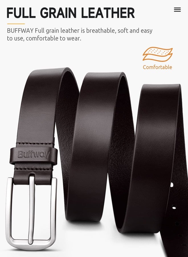 Buffway Mens Belt Full Grain Genuine Leather Belts for Men Casual Jeans or Dress with Gift Box 1 3/8" Wide - Image 3