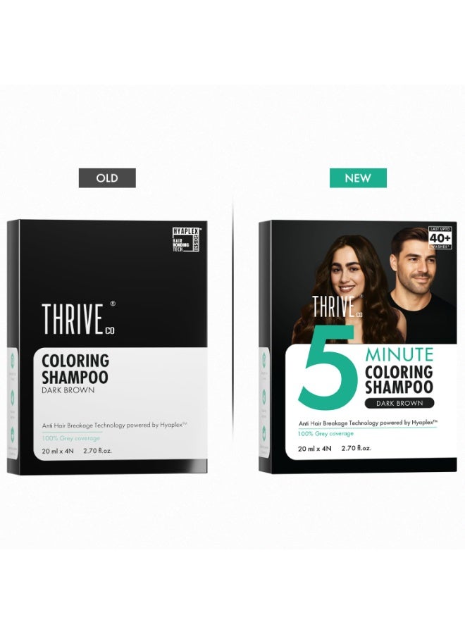 ثريفيكو شامبو تلوين الشعر من ثرايف كو، بني داكن | شامبو صبغة شعر فورية في 5 دقائق | تغطية كاملة للشعر الرمادي | خالٍ من الأمونيا، يدوم طويلاً | لمسة نهائية لامعة مع هيابلكس™ | للرجال والنساء | عبوة من 4 × 20 مل (80 مل) - Image 1