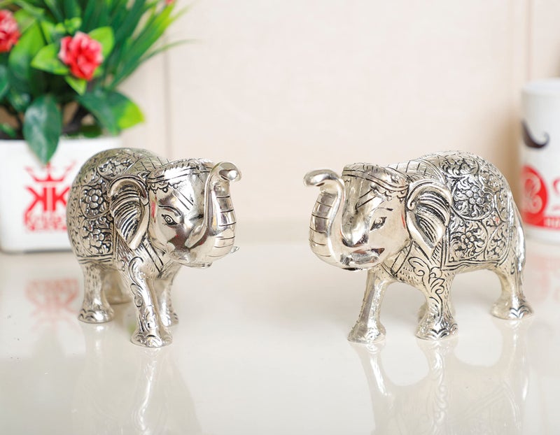 KridayKraft Metal Elephant Polish Set for Showpiece Enhance Your Home, Office, Table Decorative (Silver, Medium) - 2 Pieces - Image 2