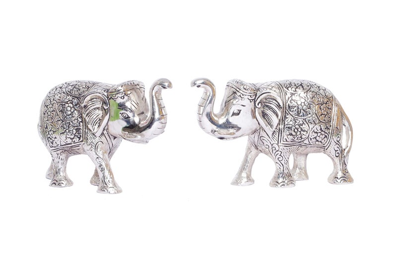 KridayKraft Metal Elephant Polish Set for Showpiece Enhance Your Home, Office, Table Decorative (Silver, Medium) - 2 Pieces - Image 5