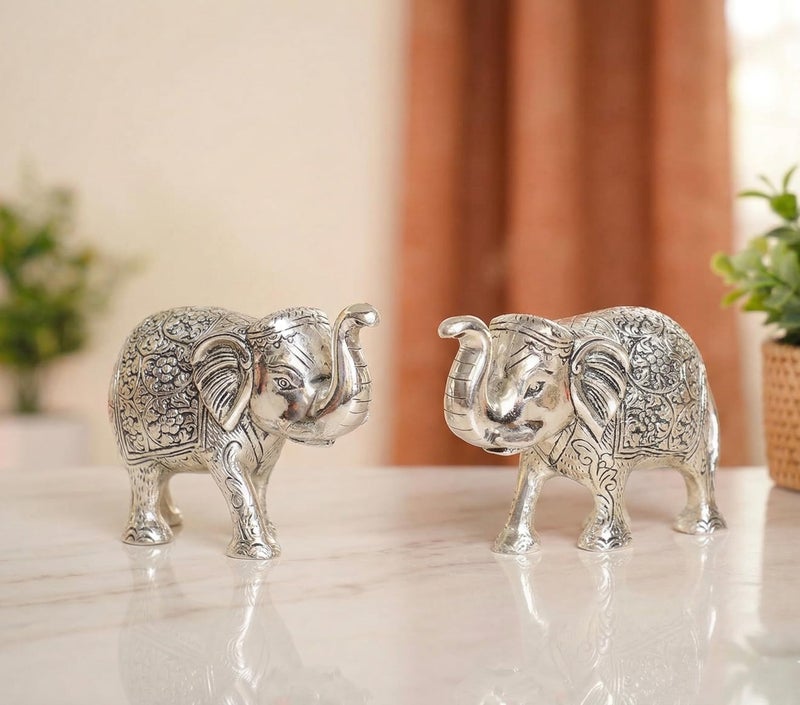 KridayKraft Metal Elephant Polish Set for Showpiece Enhance Your Home, Office, Table Decorative (Silver, Medium) - 2 Pieces - Image 1