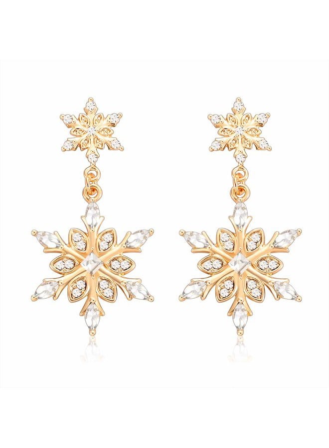 BVGA Christmas Earrings Snowflake Dangle Earrings Xmas Gold Snow Earrings Christmas Drop Earrings Holiday Winter Jewelry for Women Girls (Snowflake), Metal, crystal - Image 1