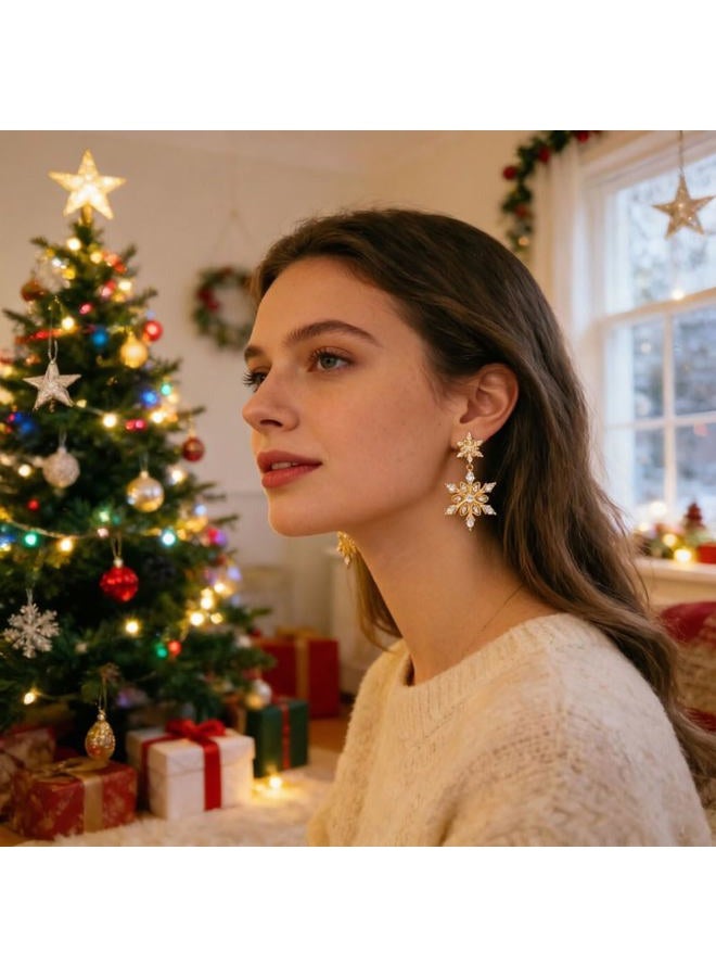 BVGA Christmas Earrings Snowflake Dangle Earrings Xmas Gold Snow Earrings Christmas Drop Earrings Holiday Winter Jewelry for Women Girls (Snowflake), Metal, crystal - Image 2
