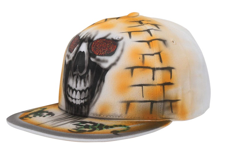 FabSeasons White Cotton Hand Painted Casual Snapback Hat, Hiphop Caps and Flat Cap & Hat - Image 2