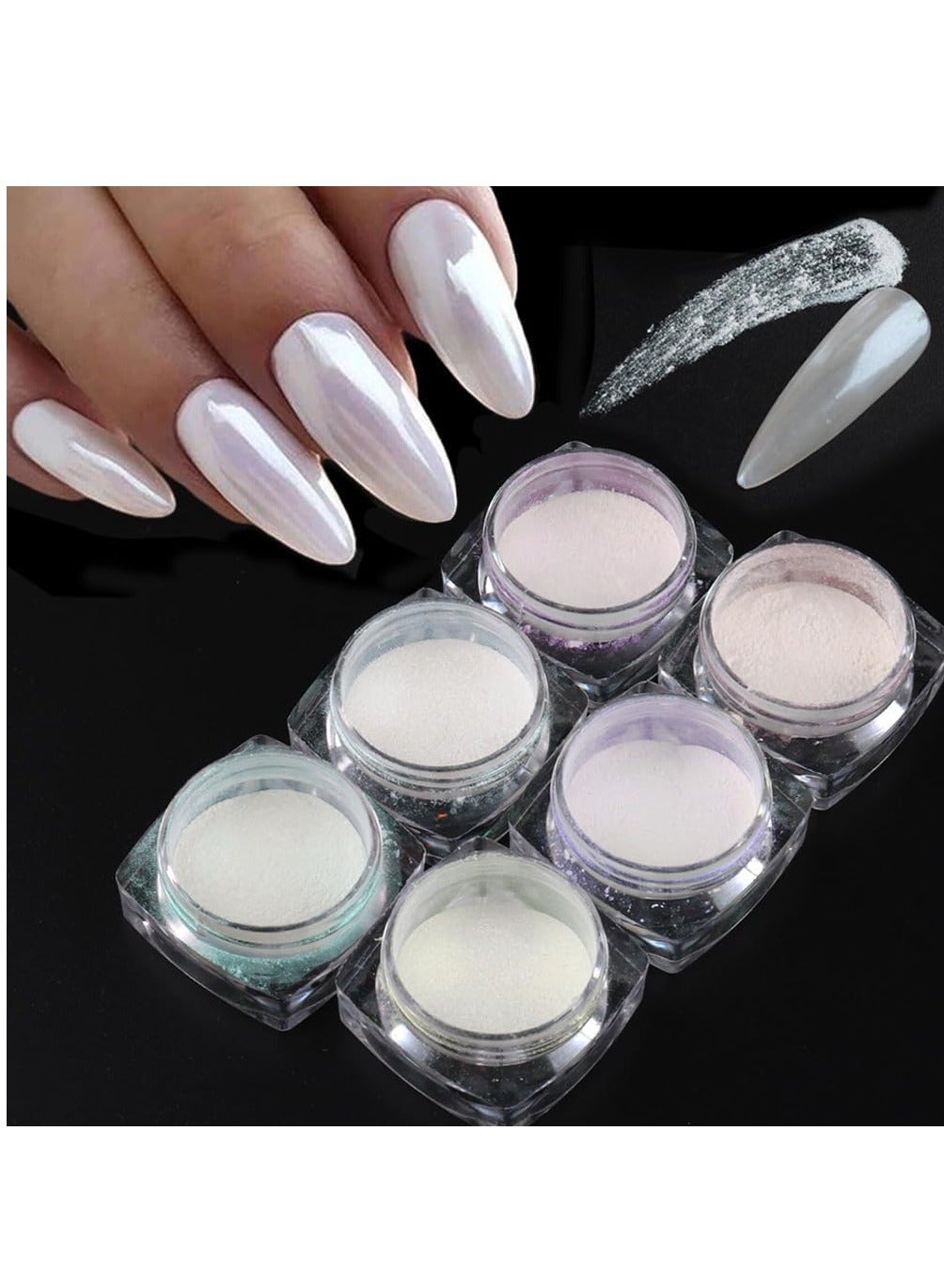 Chrome Pearl Nail Powder, Aurora Color Changing Nail Powder Set, Metallic Reflective Effect Glitter Pigment for Gel Nail Art Decoration, 6 Colors