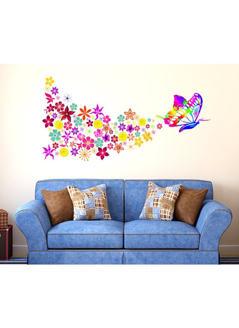 Decals Design Decals Design 'Butterfly with Colorful Flowers Blowing' Wall Sticker (PVC Vinyl, 70 cm x 50 cm, Multicolour)  - Image 1