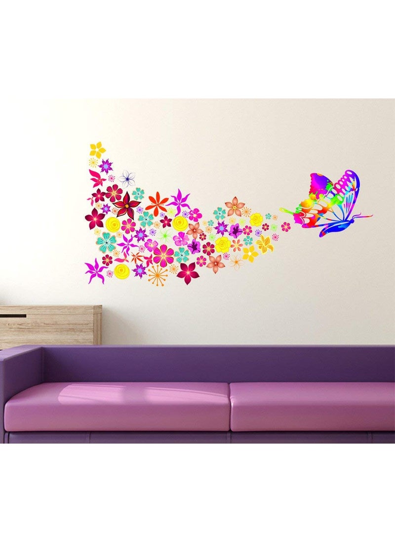 Decals Design Decals Design 'Butterfly with Colorful Flowers Blowing' Wall Sticker (PVC Vinyl, 70 cm x 50 cm, Multicolour)  - Image 5