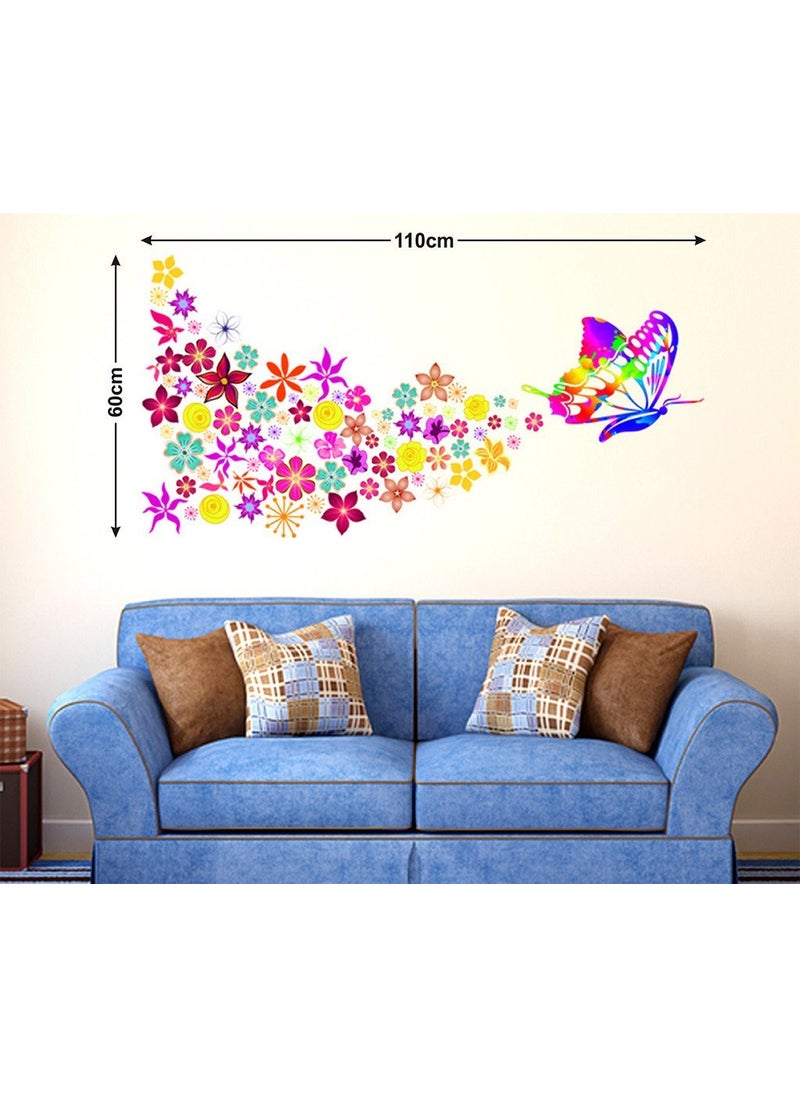Decals Design Decals Design 'Butterfly with Colorful Flowers Blowing' Wall Sticker (PVC Vinyl, 70 cm x 50 cm, Multicolour)  - Image 4