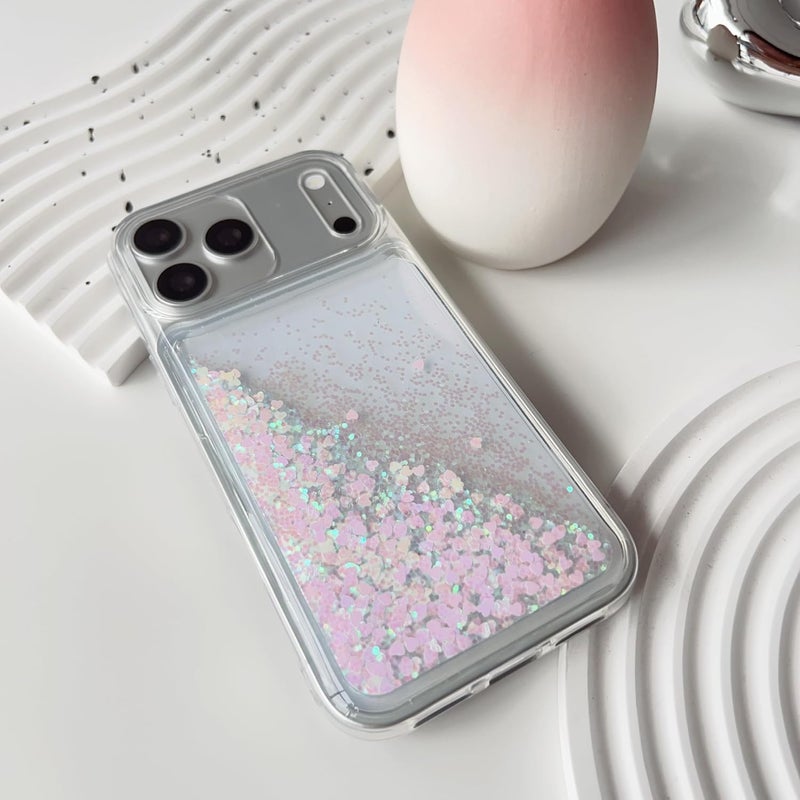 PANDACAMEL Rose Pink Glitter Phone Case, Compatible with iPhone 16 Pro, Cute Clear Floating Quicksand, Transparent, Anti-Scratch, Yellowing Resistant, Designed for Women Girls Teen - Image 4