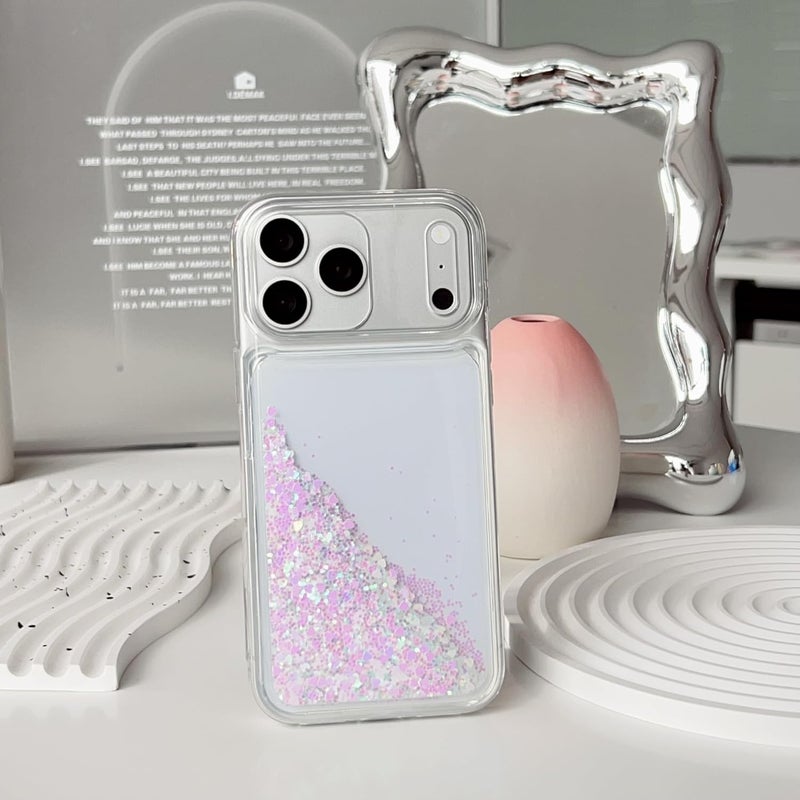 PANDACAMEL Rose Pink Glitter Phone Case, Compatible with iPhone 16 Pro, Cute Clear Floating Quicksand, Transparent, Anti-Scratch, Yellowing Resistant, Designed for Women Girls Teen - Image 3