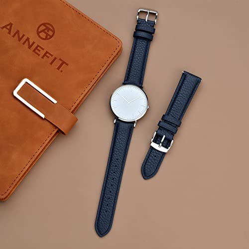 ANNEFIT Watch Band 18mm Quick Release Textured Padded Leather Straps with Silver Buckle for Men and Women Dark Blue - Image 3
