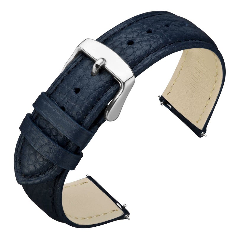ANNEFIT Watch Band 18mm Quick Release Textured Padded Leather Straps with Silver Buckle for Men and Women Dark Blue - Image 2