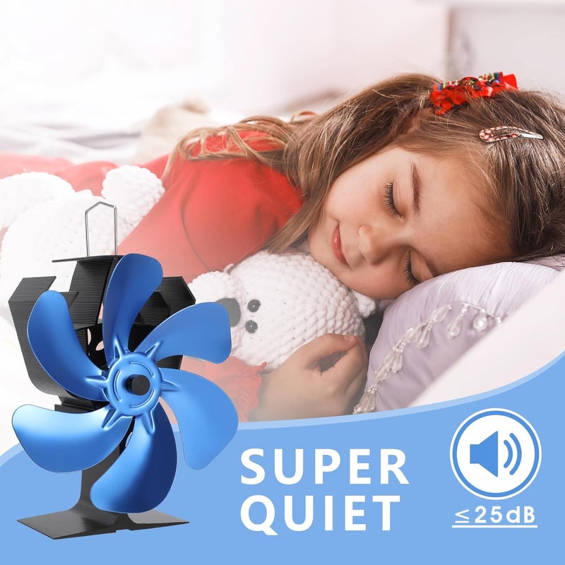 XTIMES Wood Stove Fan Heat Powered Fireplace Fan with Magnetic Thermometer Thermoelectric Fan for Wood Burning Stove/Pellet/Log Burner (Blue) - Image 4