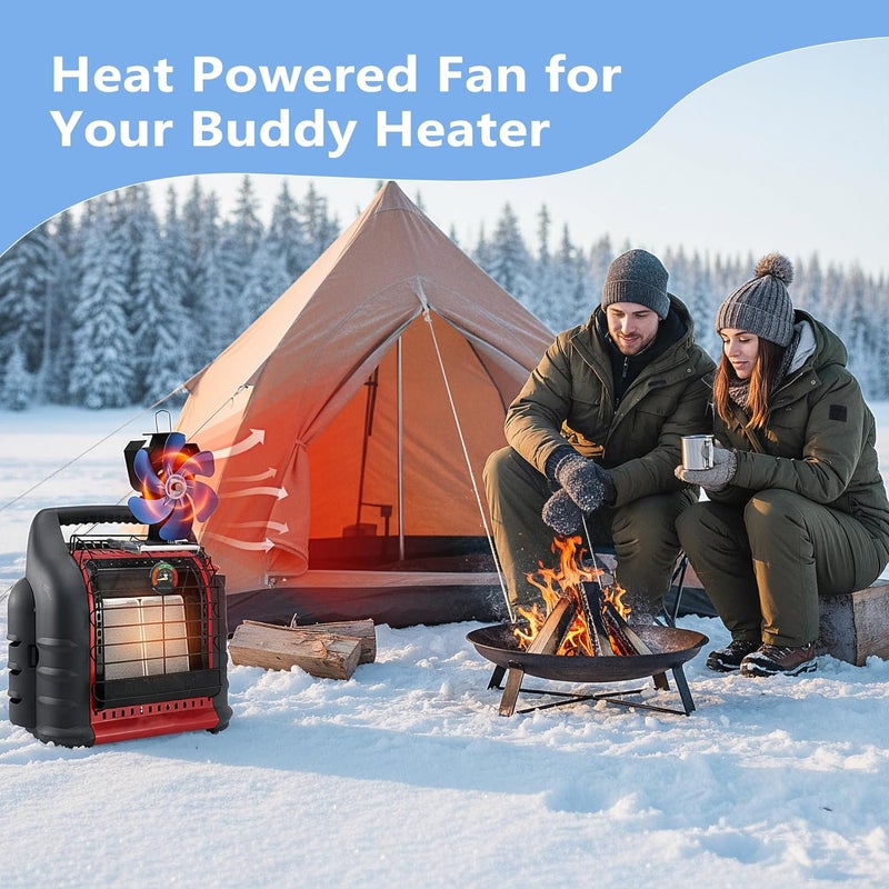 XTIMES Wood Stove Fan Heat Powered Fireplace Fan with Magnetic Thermometer Thermoelectric Fan for Wood Burning Stove/Pellet/Log Burner (Blue) - Image 3
