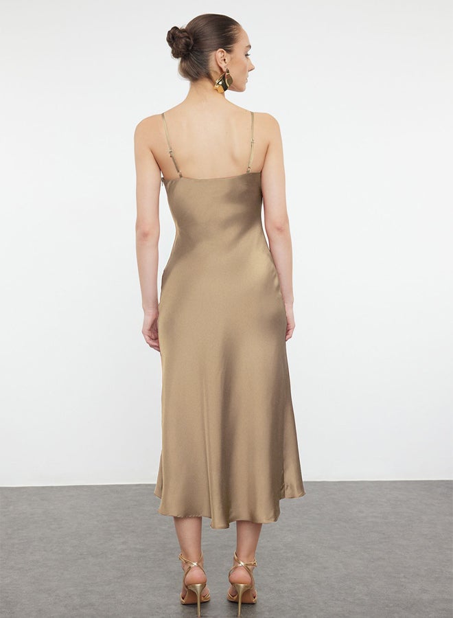 trendyol Mink Lined Woven Satin Elegant Evening Dress TPRSS19BB0058 - Image 5