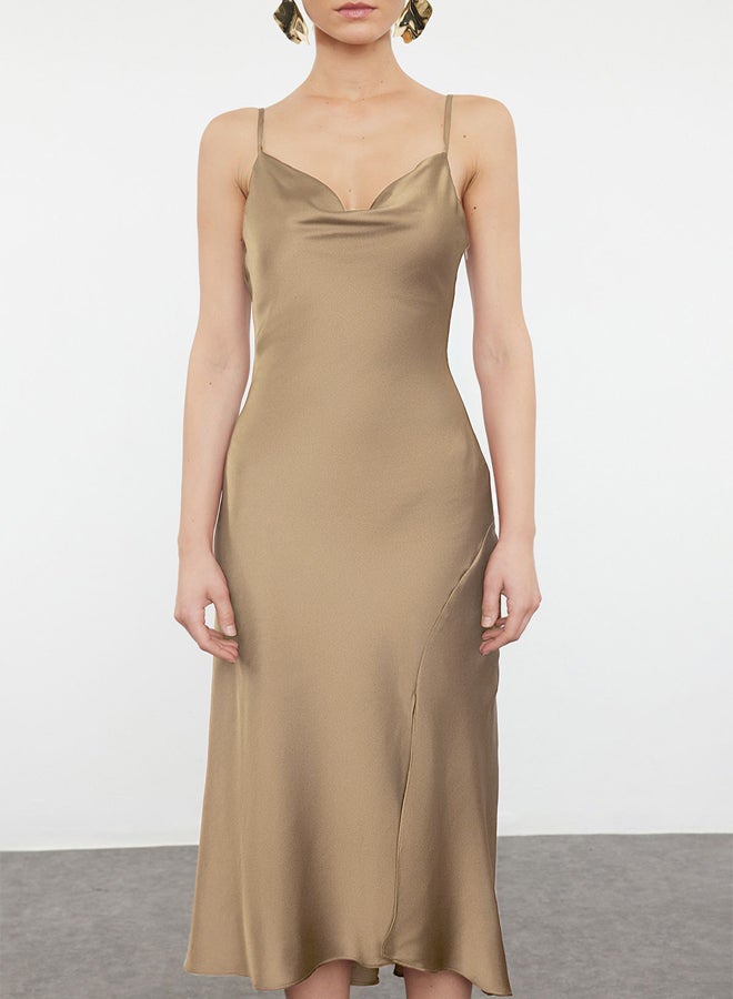 trendyol Mink Lined Woven Satin Elegant Evening Dress TPRSS19BB0058 - Image 3