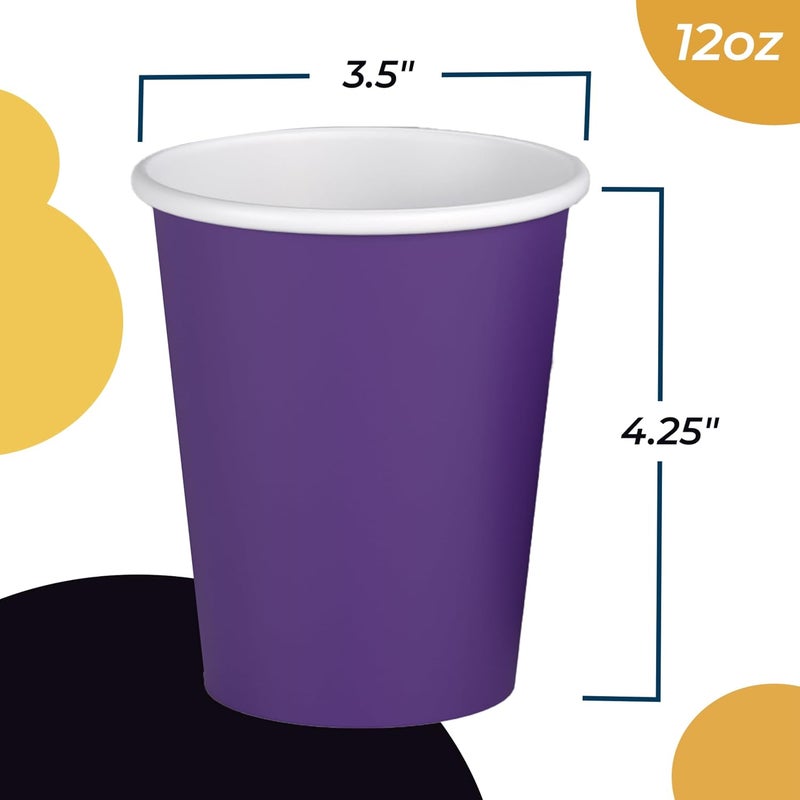 Party Solids Purple Paper Cups 12 oz Durable Disposable Cups 100 Paper Tumblers for Hot Drinks and Cold Drinks Thick 280 GSM Hot Cup for Tea & Coffee Cup To Go Fun Colors for Parties & Events - Image 3