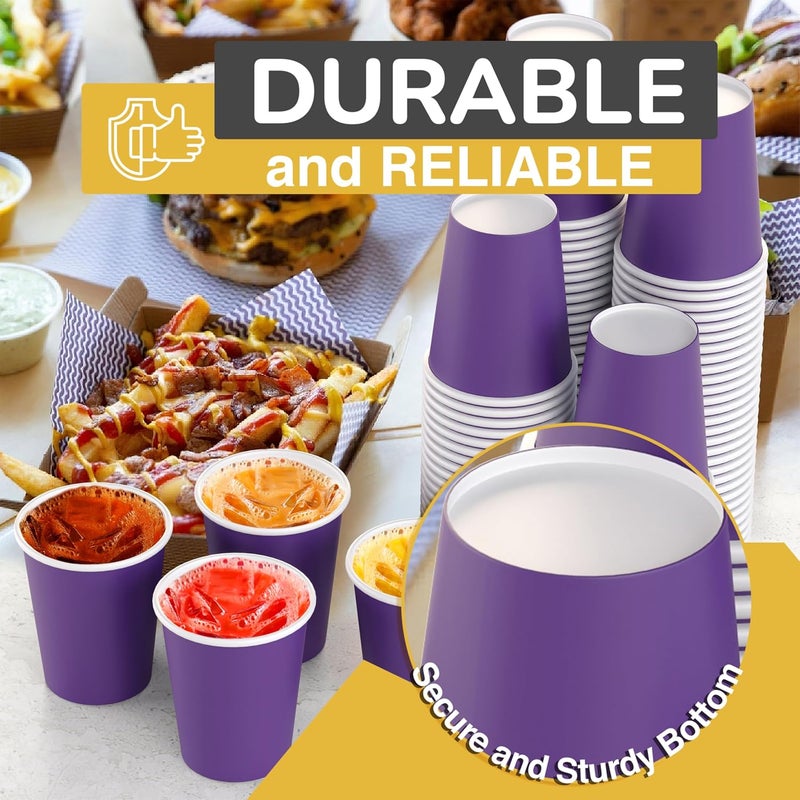 Party Solids Purple Paper Cups 12 oz Durable Disposable Cups 100 Paper Tumblers for Hot Drinks and Cold Drinks Thick 280 GSM Hot Cup for Tea & Coffee Cup To Go Fun Colors for Parties & Events - Image 4