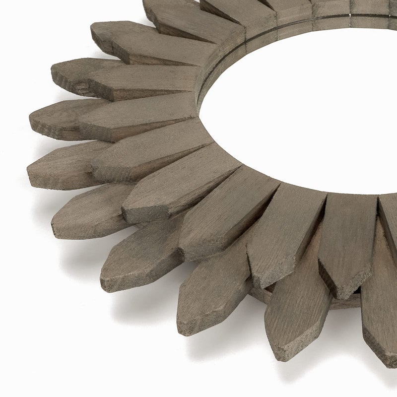 Honiway Farmhouse Wall Decor Mirror 12 inch Sunburst Boho Wood Mirror Rustic Home Decor Room Decoration for Bedroom Living Room Weathered Grey - Image 2