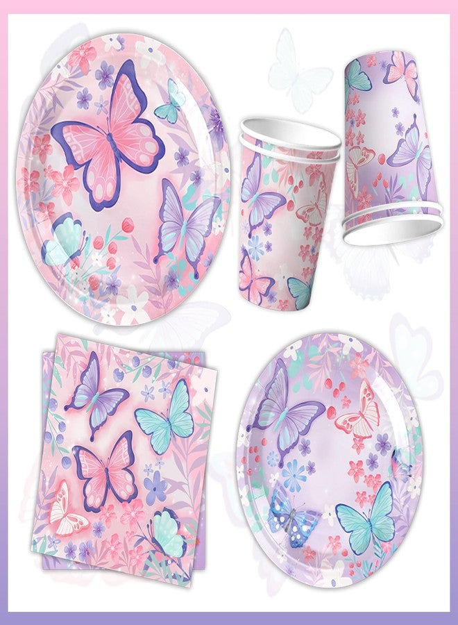 DMIGHT Butterfly Birthday Party Supplies Disposable Paper Plates Napkins Cups Tablecloth and Banner for Butterfly Girl Party Birthday Decorations, Serve 30 - Image 4