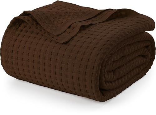 Utopia Bedding Brown 100 Cotton Waffle Blanket 300 GSM Queen  90x90 Inch Soft Lightweight Breathable Bed Blanket for All Season