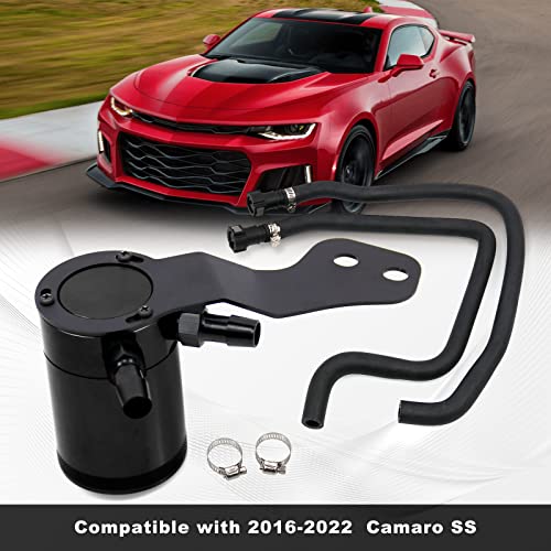 RULLINE Baffled Oil Catch Can Kit Oil Separator Reservoir Tank Compatible wtih 2016-2022 Chevy Camaro SS with 2 Port Black Oil Separator（Black） - Image 5