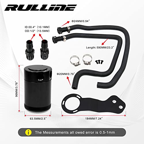 RULLINE Baffled Oil Catch Can Kit Oil Separator Reservoir Tank Compatible wtih 2016-2022 Chevy Camaro SS with 2 Port Black Oil Separator（Black） - Image 2