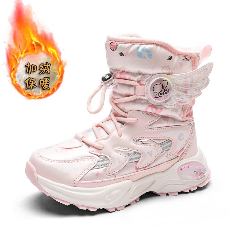 Girls And Kidsren'S Snow Boots, Medium And Large Kidsren'S Velvet Thickeneded Cotton Shoes, Cute Cartoon Casual Shoes, Fashionable Cotton Boots - Image 1