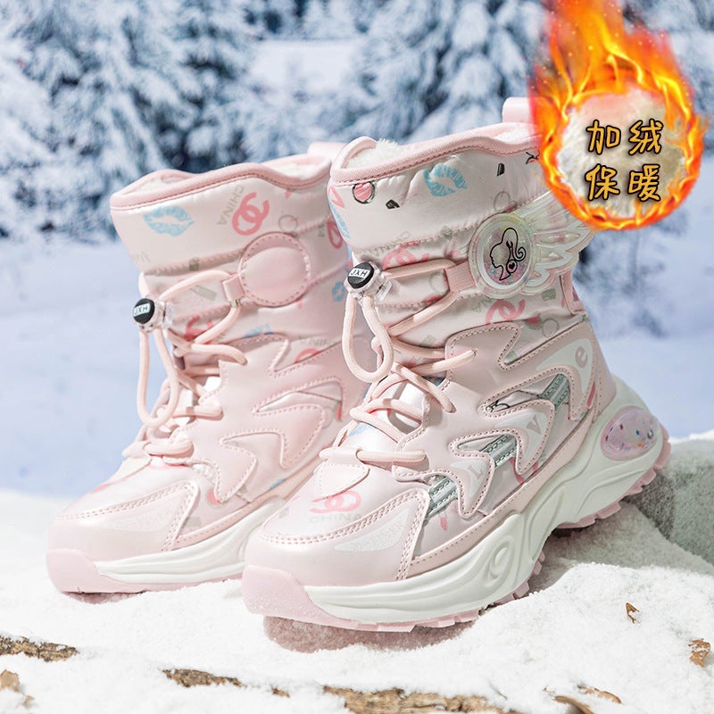 Girls And Kidsren'S Snow Boots, Medium And Large Kidsren'S Velvet Thickeneded Cotton Shoes, Cute Cartoon Casual Shoes, Fashionable Cotton Boots - Image 2