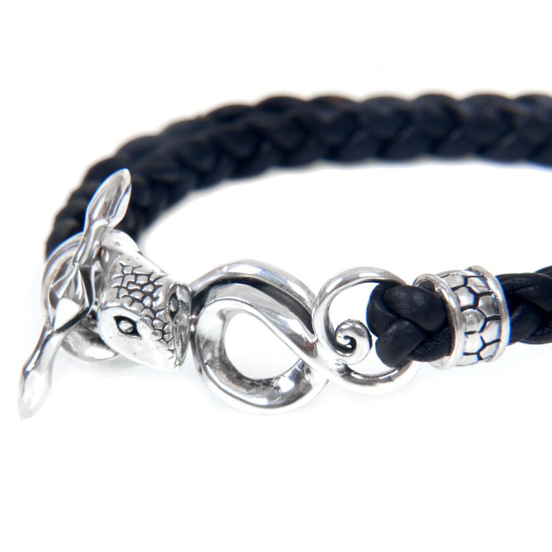 NOVICA Artisan Handmade Men's .925 Sterling Silver Leather Braided Bracelet Snake Black Indonesia Animal Themed Halloween 'Cobra' - Image 4