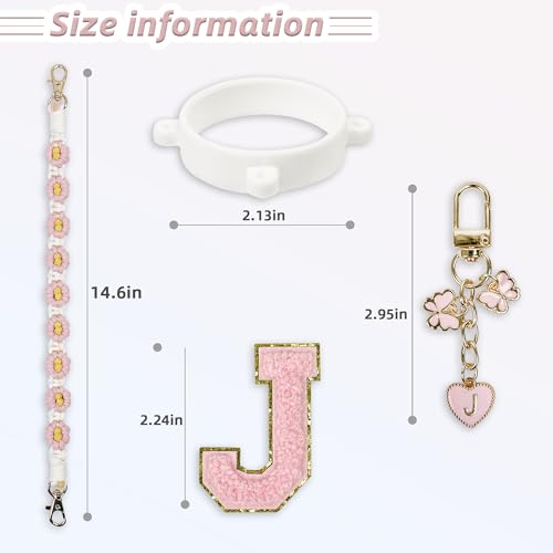 SITKOL Cute Letter Charm Set Compatible with Owala Water Bottle 24 oz, 32 oz, 40 oz, Owala Kids, Owala Coffee Tumbler, Owala FreeSip – Includes Handle Strap, for Owala & Stanley Cup Accessories (Pink, J) - Image 5